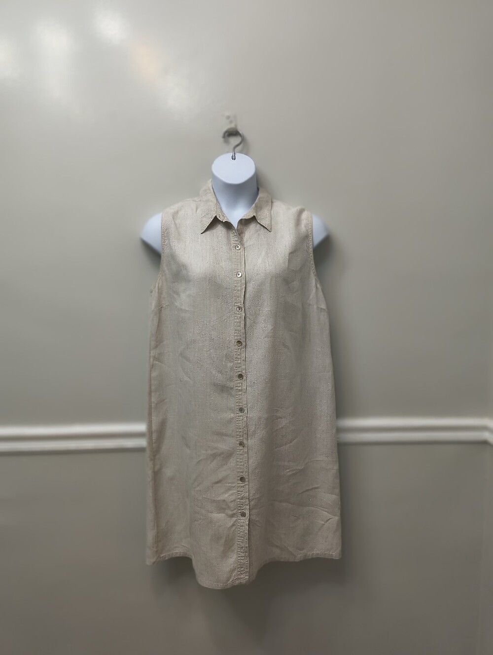 Chico's 100% Linen Sleeveless Dress Beige/Oatmeal Size 3 Lagenlook Quiet Luxury